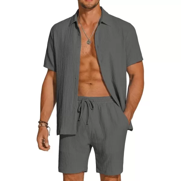 COOFANDY Men's 2 Pieces Matching Set Summer Beach Outfit Short Sleeve Button Down Textured Shirt And Shorts