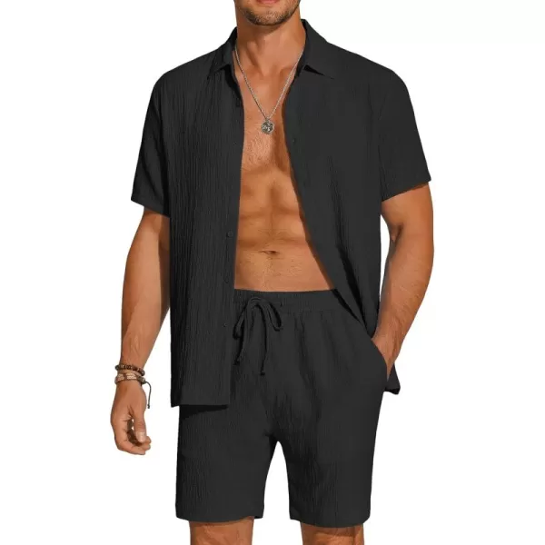 COOFANDY Men's 2 Pieces Matching Set Summer Beach Outfit Short Sleeve Button Down Textured Shirt And Shorts