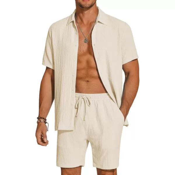 COOFANDY Men's 2 Pieces Matching Set Summer Beach Outfit Short Sleeve Button Down Textured Shirt And Shorts