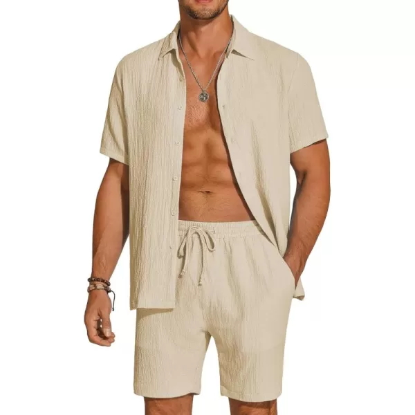 COOFANDY Men's 2 Pieces Matching Set Summer Beach Outfit Short Sleeve Button Down Textured Shirt And Shorts