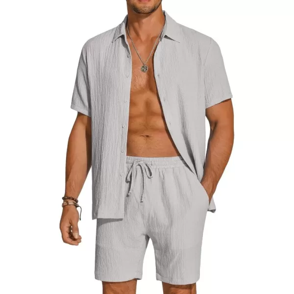 COOFANDY Men's 2 Pieces Matching Set Summer Beach Outfit Short Sleeve Button Down Textured Shirt And Shorts