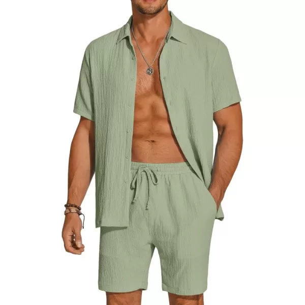 COOFANDY Men's 2 Pieces Matching Set Summer Beach Outfit Short Sleeve Button Down Textured Shirt And Shorts