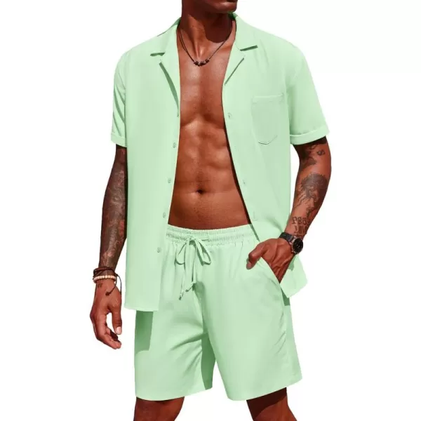COOFANDY Men's 2 Pieces Shirt Set Short Sleeve Button Down Casual Hippie Holiday Beach T-Shirts Shorts Outfits