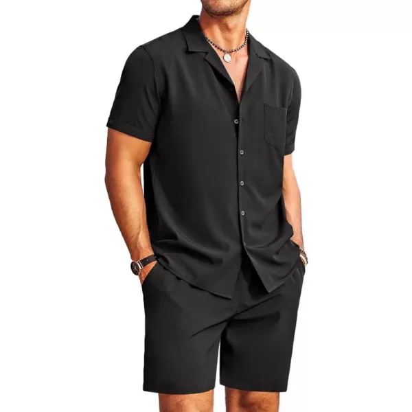 COOFANDY Men's 2 Pieces Shirt Set Short Sleeve Button Down Casual Hippie Holiday Beach T-Shirts Shorts Outfits