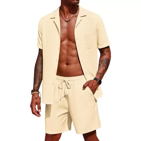 COOFANDY Men's 2 Pieces Shirt Set Short Sleeve Button Down Casual Hippie Holiday Beach T-Shirts Shorts Outfits