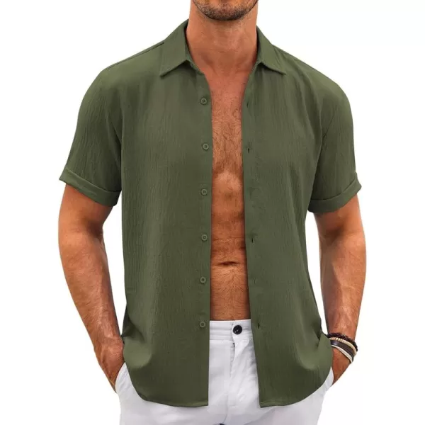 COOFANDY Men's Casual Button Down Shirt Short Sleeve Summer Beach Vacation Shirts Textured Untucked Shirts