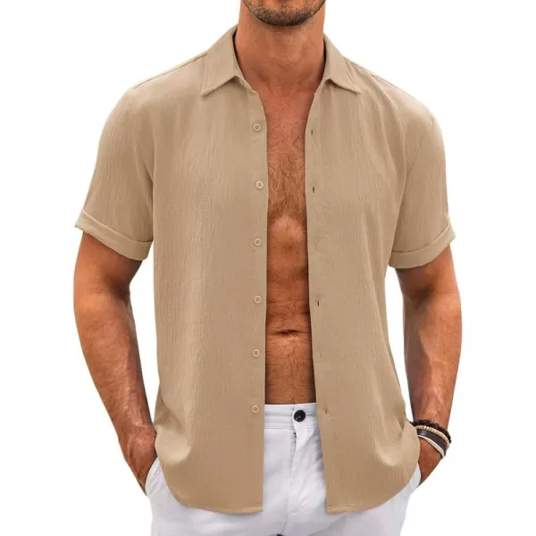 COOFANDY Men's Casual Button Down Shirt Short Sleeve Summer Beach Vacation Shirts Textured Untucked Shirts