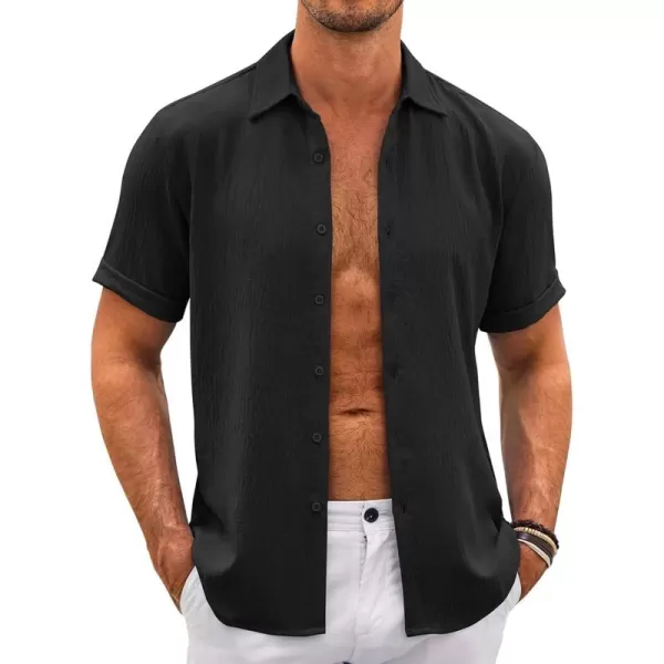 COOFANDY Men's Casual Button Down Shirt Short Sleeve Summer Beach Vacation Shirts Textured Untucked Shirts