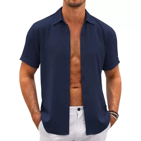 COOFANDY Men's Casual Button Down Shirt Short Sleeve Summer Beach Vacation Shirts Textured Untucked Shirts