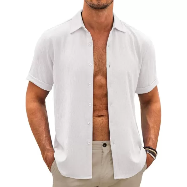 COOFANDY Men's Casual Button Down Shirt Short Sleeve Summer Beach Vacation Shirts Textured Untucked Shirts