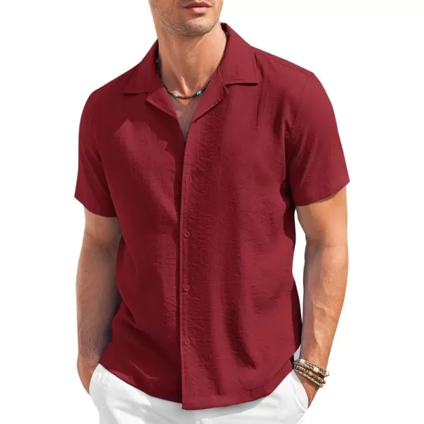 COOFANDY Men's Casual Button Down Shirt Short Sleeve Textured Summer Cuban Beach Shirts