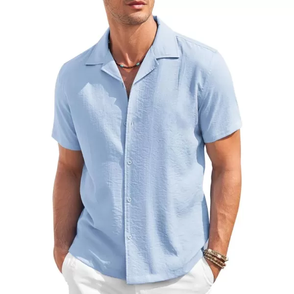 COOFANDY Men's Casual Button Down Shirt Short Sleeve Textured Summer Cuban Beach Shirts