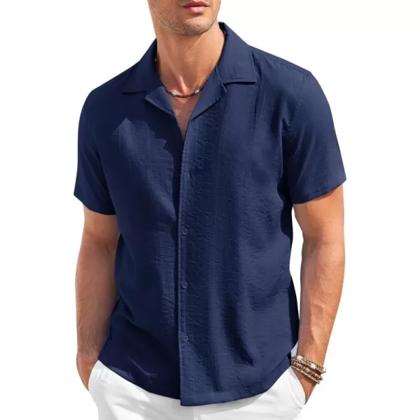 COOFANDY Men's Casual Button Down Shirt Short Sleeve Textured Summer Cuban Beach Shirts