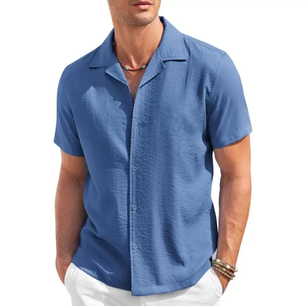 COOFANDY Men's Casual Button Down Shirt Short Sleeve Textured Summer Cuban Beach Shirts
