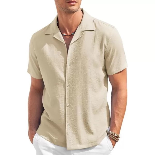 COOFANDY Men's Casual Button Down Shirt Short Sleeve Textured Summer Cuban Beach Shirts