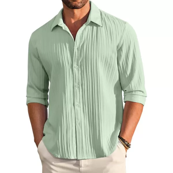 COOFANDY Men's Casual Button Down Shirts Long Sleeve Linen Shirt Fashion Textured Beach Summer Shirt