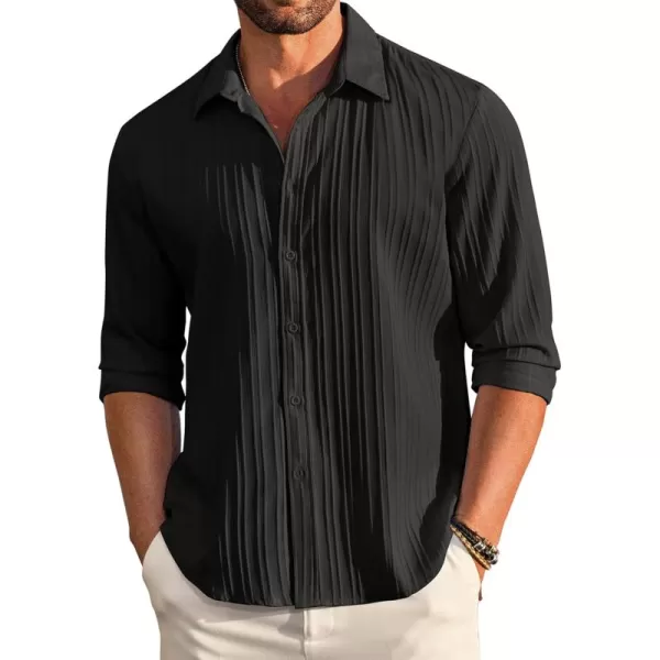 COOFANDY Men's Casual Button Down Shirts Long Sleeve Linen Shirt Fashion Textured Beach Summer Shirt