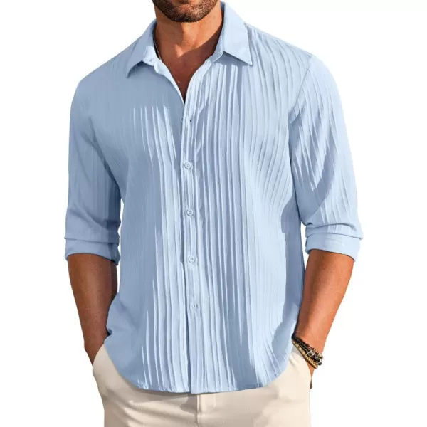 COOFANDY Men's Casual Button Down Shirts Long Sleeve Linen Shirt Fashion Textured Beach Summer Shirt
