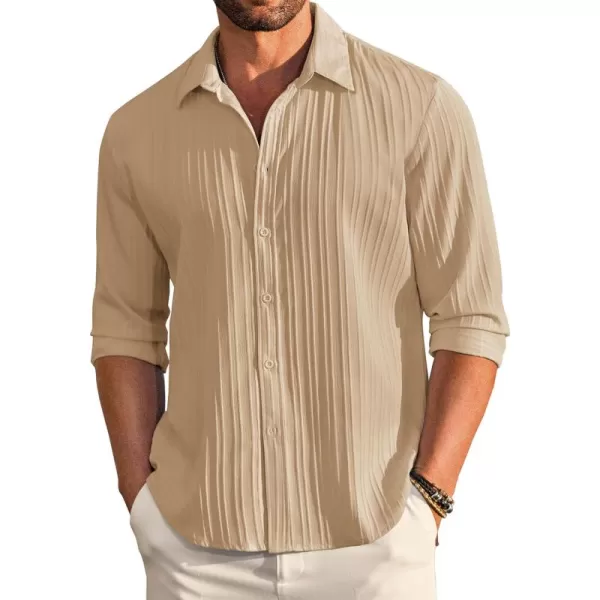 COOFANDY Men's Casual Button Down Shirts Long Sleeve Linen Shirt Fashion Textured Beach Summer Shirt