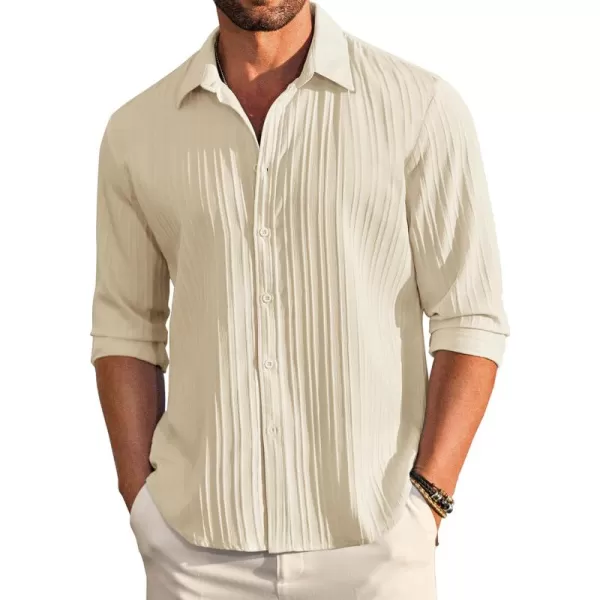 COOFANDY Men's Casual Button Down Shirts Long Sleeve Linen Shirt Fashion Textured Beach Summer Shirt