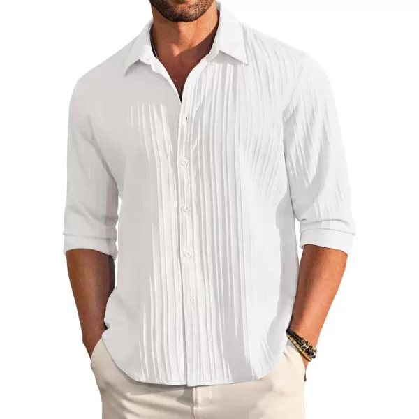COOFANDY Men's Casual Button Down Shirts Long Sleeve Linen Shirt Fashion Textured Beach Summer Shirt