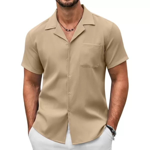 COOFANDY Men's Casual Button Down Shirts Short Sleeve Summer Beach Shirt Fashion Textured Shirts with Pocket