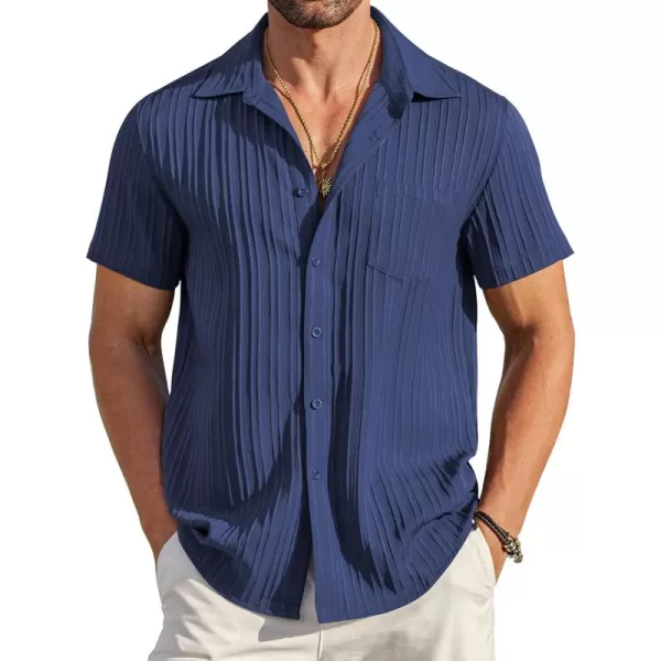 COOFANDY Men's Casual Button Down Shirts Short Sleeve Textured Linen Summer Beach Shirt with Pocket
