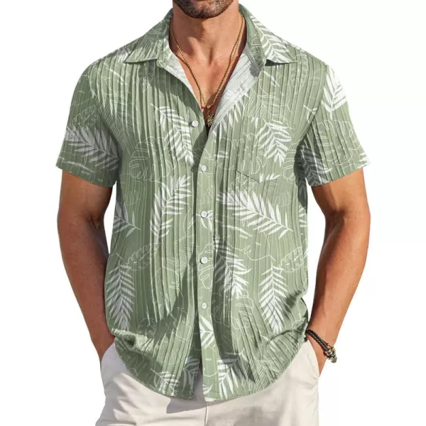 COOFANDY Men's Casual Button Down Shirts Short Sleeve Textured Linen Summer Beach Shirt with Pocket