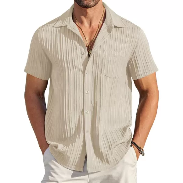 COOFANDY Men's Casual Button Down Shirts Short Sleeve Textured Linen Summer Beach Shirt with Pocket