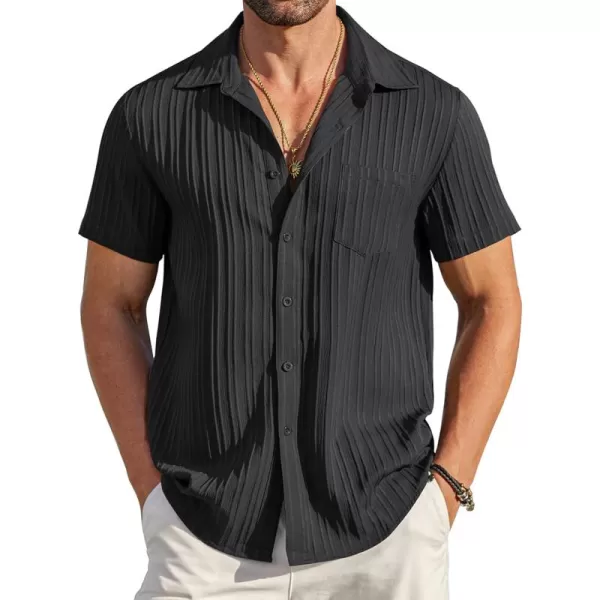 COOFANDY Men's Casual Button Down Shirts Short Sleeve Textured Linen Summer Beach Shirt with Pocket