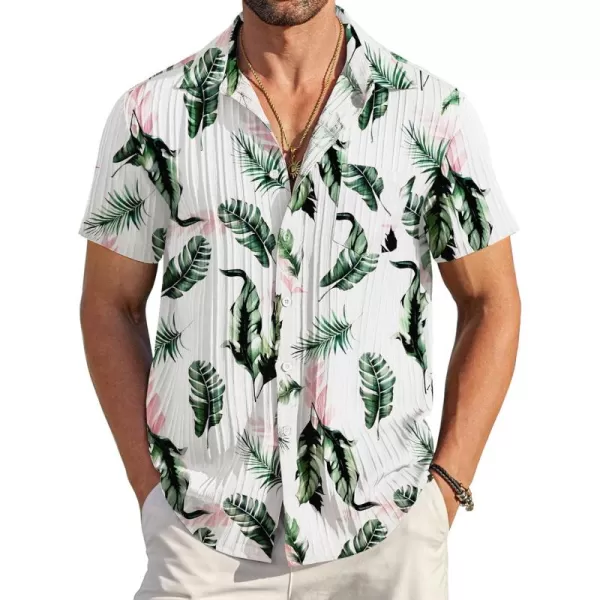 COOFANDY Men's Casual Button Down Shirts Short Sleeve Textured Linen Summer Beach Shirt with Pocket