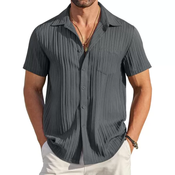 COOFANDY Men's Casual Button Down Shirts Short Sleeve Textured Linen Summer Beach Shirt with Pocket