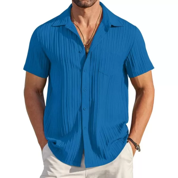 COOFANDY Men's Casual Button Down Shirts Short Sleeve Textured Linen Summer Beach Shirt with Pocket