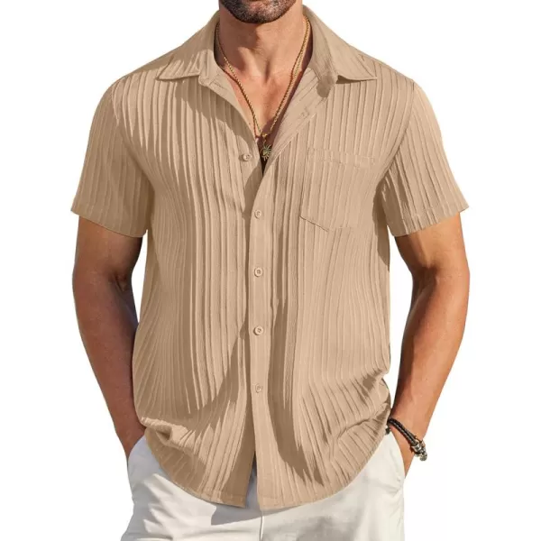 COOFANDY Men's Casual Button Down Shirts Short Sleeve Textured Linen Summer Beach Shirt with Pocket