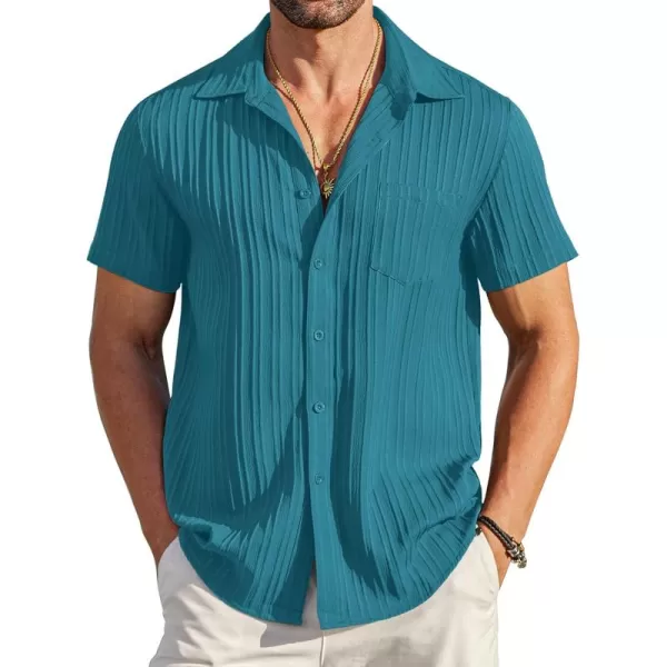 COOFANDY Men's Casual Button Down Shirts Short Sleeve Textured Linen Summer Beach Shirt with Pocket