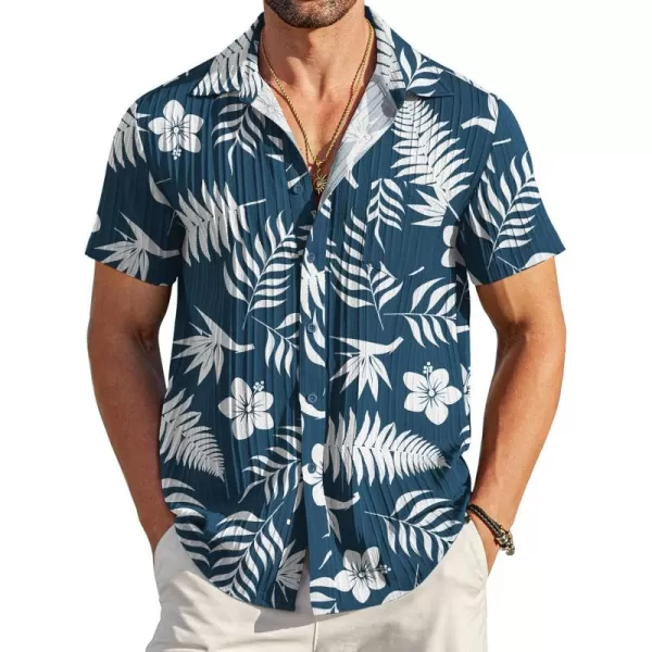 COOFANDY Men's Casual Button Down Shirts Short Sleeve Textured Linen Summer Beach Shirt with Pocket
