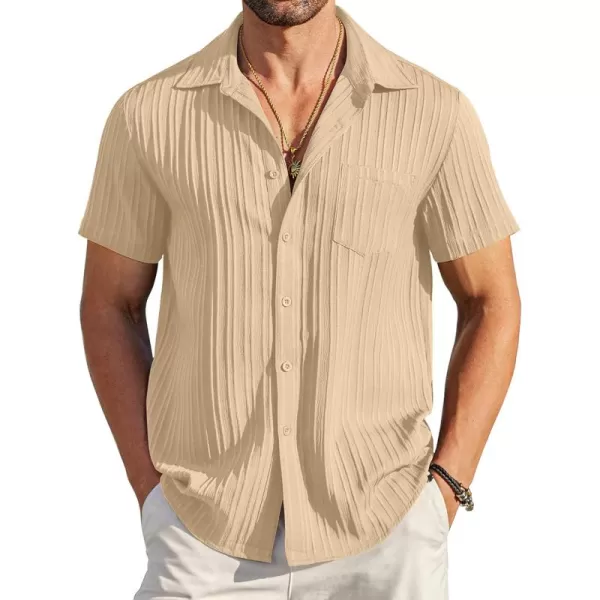 COOFANDY Men's Casual Button Down Shirts Short Sleeve Textured Linen Summer Beach Shirt with Pocket