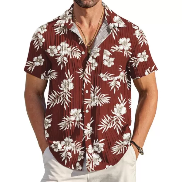 COOFANDY Men's Casual Button Down Shirts Short Sleeve Textured Linen Summer Beach Shirt with Pocket