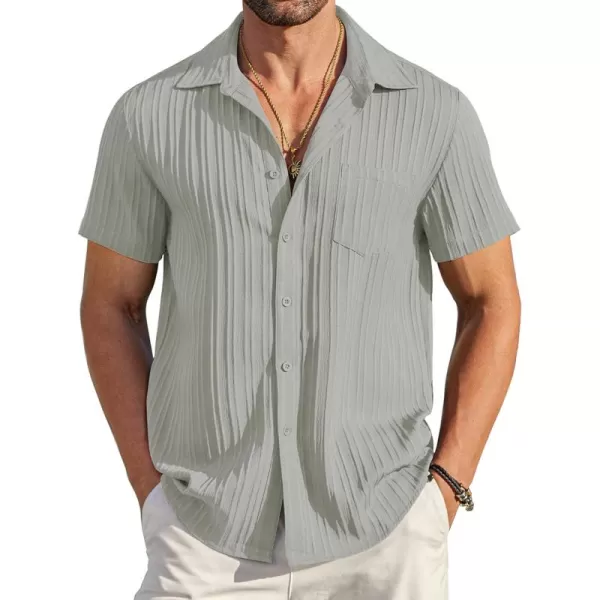 COOFANDY Men's Casual Button Down Shirts Short Sleeve Textured Linen Summer Beach Shirt with Pocket