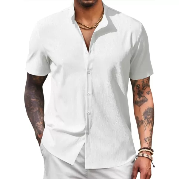 COOFANDY Men's Casual Button Down Short Sleeve Shirt Band Collar Shirts Textured Beach Summer Shirt