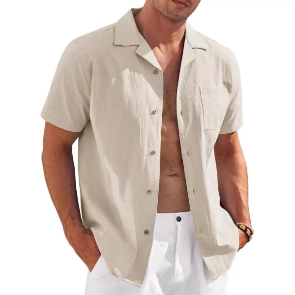 COOFANDY Mens Casual Cotton Linen Shirt Short Sleeve Button Up Shirts Summer Beach Top