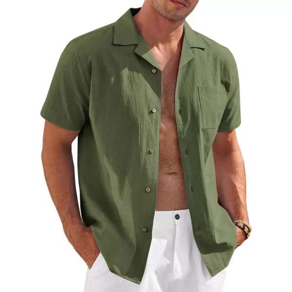 COOFANDY Mens Casual Cotton Linen Shirt Short Sleeve Button Up Shirts Summer Beach Top
