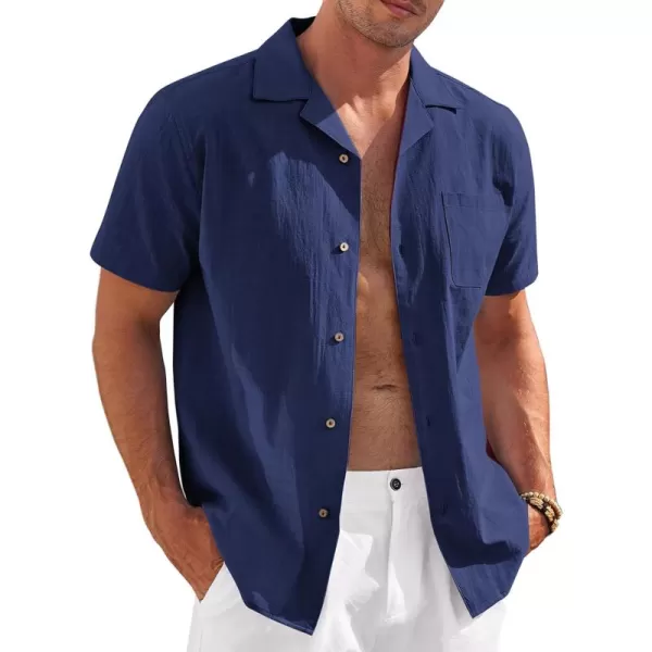 COOFANDY Mens Casual Cotton Linen Shirt Short Sleeve Button Up Shirts Summer Beach Top