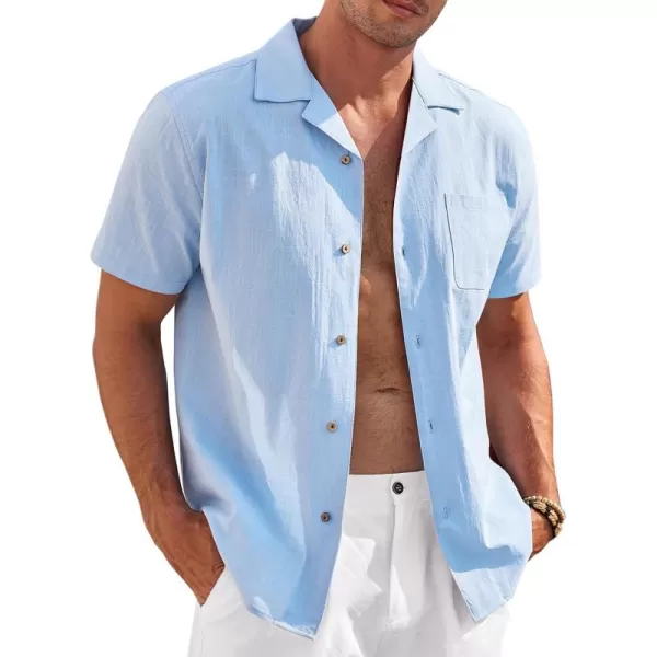 COOFANDY Mens Casual Cotton Linen Shirt Short Sleeve Button Up Shirts Summer Beach Top