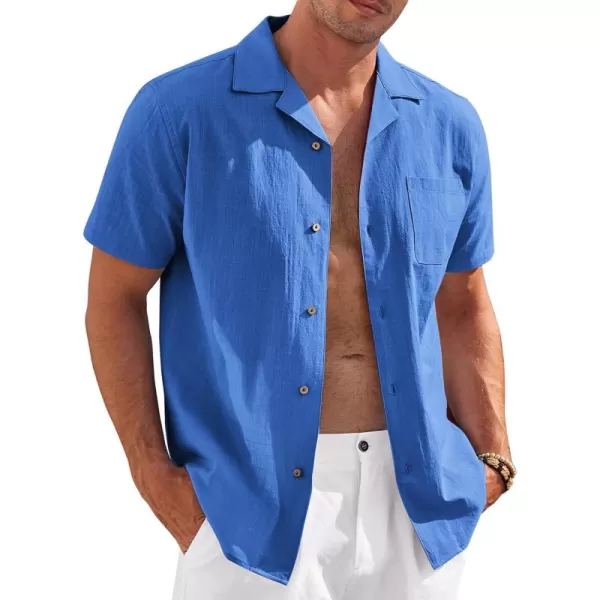 COOFANDY Mens Casual Cotton Linen Shirt Short Sleeve Button Up Shirts Summer Beach Top