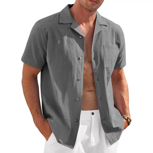 COOFANDY Mens Casual Cotton Linen Shirt Short Sleeve Button Up Shirts Summer Beach Top