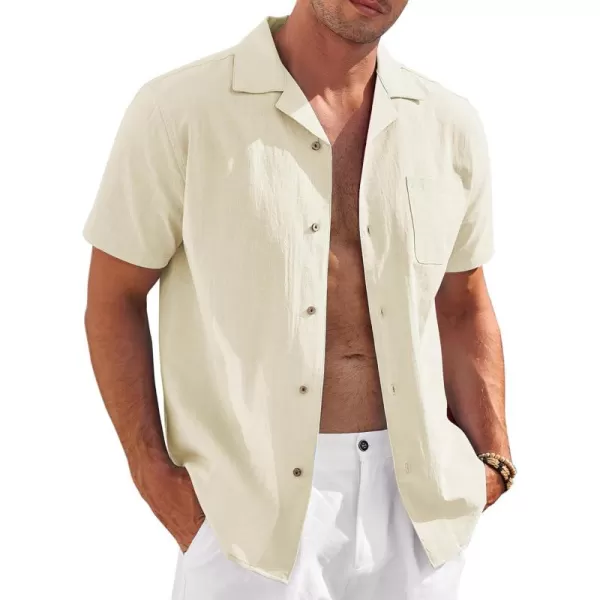 COOFANDY Mens Casual Cotton Linen Shirt Short Sleeve Button Up Shirts Summer Beach Top