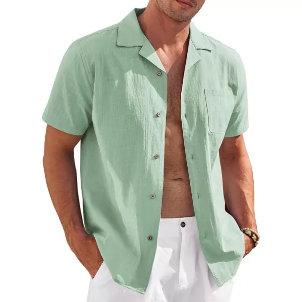 COOFANDY Mens Casual Cotton Linen Shirt Short Sleeve Button Up Shirts Summer Beach Top