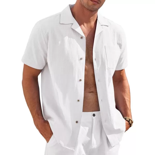COOFANDY Mens Casual Cotton Linen Shirt Short Sleeve Button Up Shirts Summer Beach Top