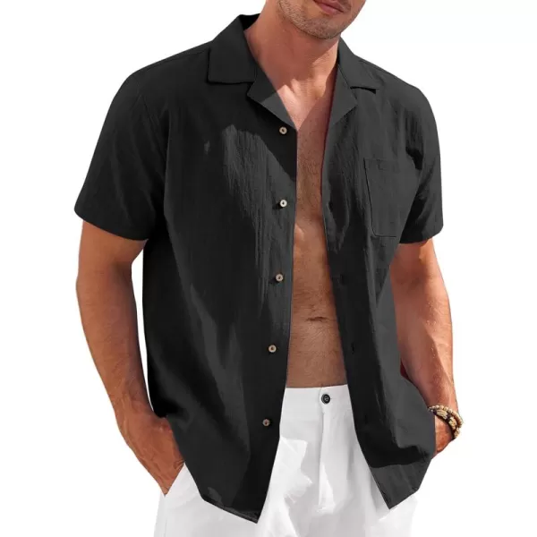 COOFANDY Mens Casual Cotton Linen Shirt Short Sleeve Button Up Shirts Summer Beach Top